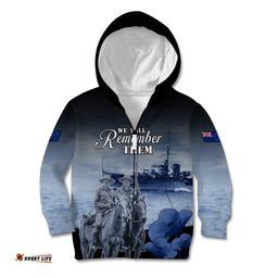 New Zealand ANZAC Day Kid Hoodie HMNZS Achilles We Will Remember Them