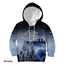 New Zealand ANZAC Day Kid Hoodie HMNZS Achilles We Will Remember Them