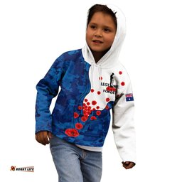 ANZAC Lest We Forget Hoodie Kid Australian Flag Blue