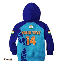 Custom Text And Number India Cricket Hoodie KID Men in Blue Mens World Cup