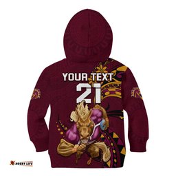 Custom NRL Broncos Premiers Kid Hoodie Mascot with Polynesian Pattern Version