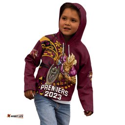 Custom NRL Broncos Premiers Kid Hoodie Mascot with Polynesian Pattern Version