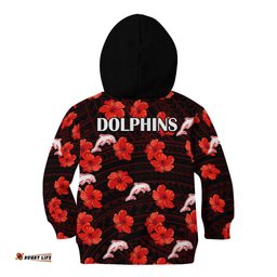 Dolphins Rugby Kid Hoodie Polynesian Style With Hibiscus