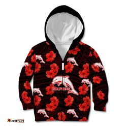 Dolphins Rugby Kid Hoodie Polynesian Style With Hibiscus