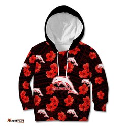 Dolphins Rugby Kid Hoodie Polynesian Style With Hibiscus