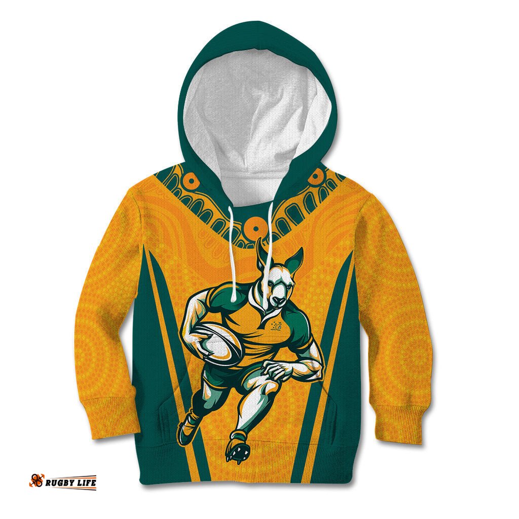 Custom Australia Rugby Kid Hoodie Wallabies Mascots Sporty Version