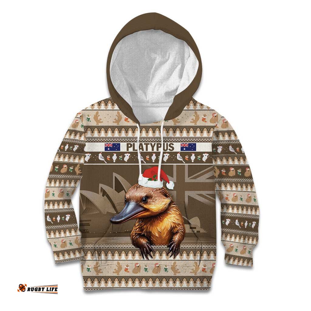 Aussie Platypus Kid Hoodie Merry Christmas