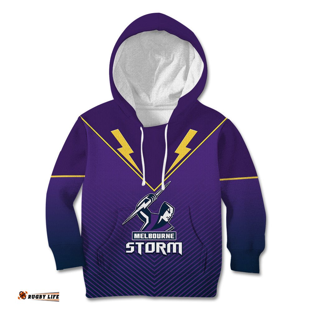 Custom Text And Number Storm Rugby Kid Hoodie Purple Sporty Go Storm