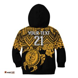 Custom Australia Matildas Kid Hoodie Hibiscus and Turtle With Polynesian Pattern