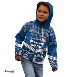 Custom Geelong Football Christmas Kid Hoodie Merry Xmas Mix Aboriginal Art