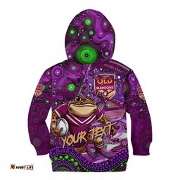 Personalised Mascot Queensland Maroons Rugby Kid Hoodie Aboriginal Galaxy