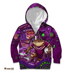 Personalised Mascot Queensland Maroons Rugby Kid Hoodie Aboriginal Galaxy