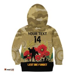 Custom Collingwood Football ANZAC Kid Hoodie Gallipoli Camouflage With Poppies