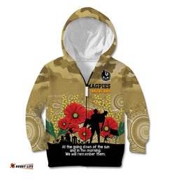 Custom Collingwood Football ANZAC Kid Hoodie Gallipoli Camouflage With Poppies