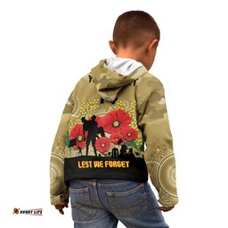 Custom Collingwood Football ANZAC Kid Hoodie Gallipoli Camouflage With Poppies