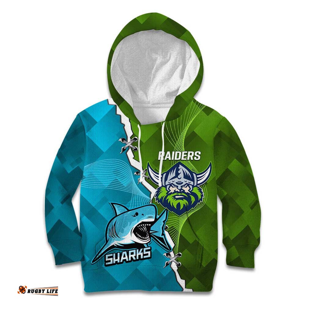 Personalised Sharks And Raiders Rugby Kid Hoodie Sporty Style