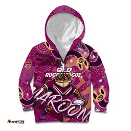 Personalized QLD Rugby League Kid Hoodie Maroons Aboriginal Art