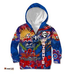 Personalised Australia Rugby Knights ANZAC Kid Hoodie Newcastle Scratch Style