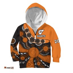 Custom Text And Number Greater Western Sydney Football Hoodie KID Giants 2012 Boomerang Indigenous Pattern