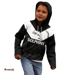 Custom Text And Number NRL Dolphins Rugby Kid Hoodie Simple Black Style