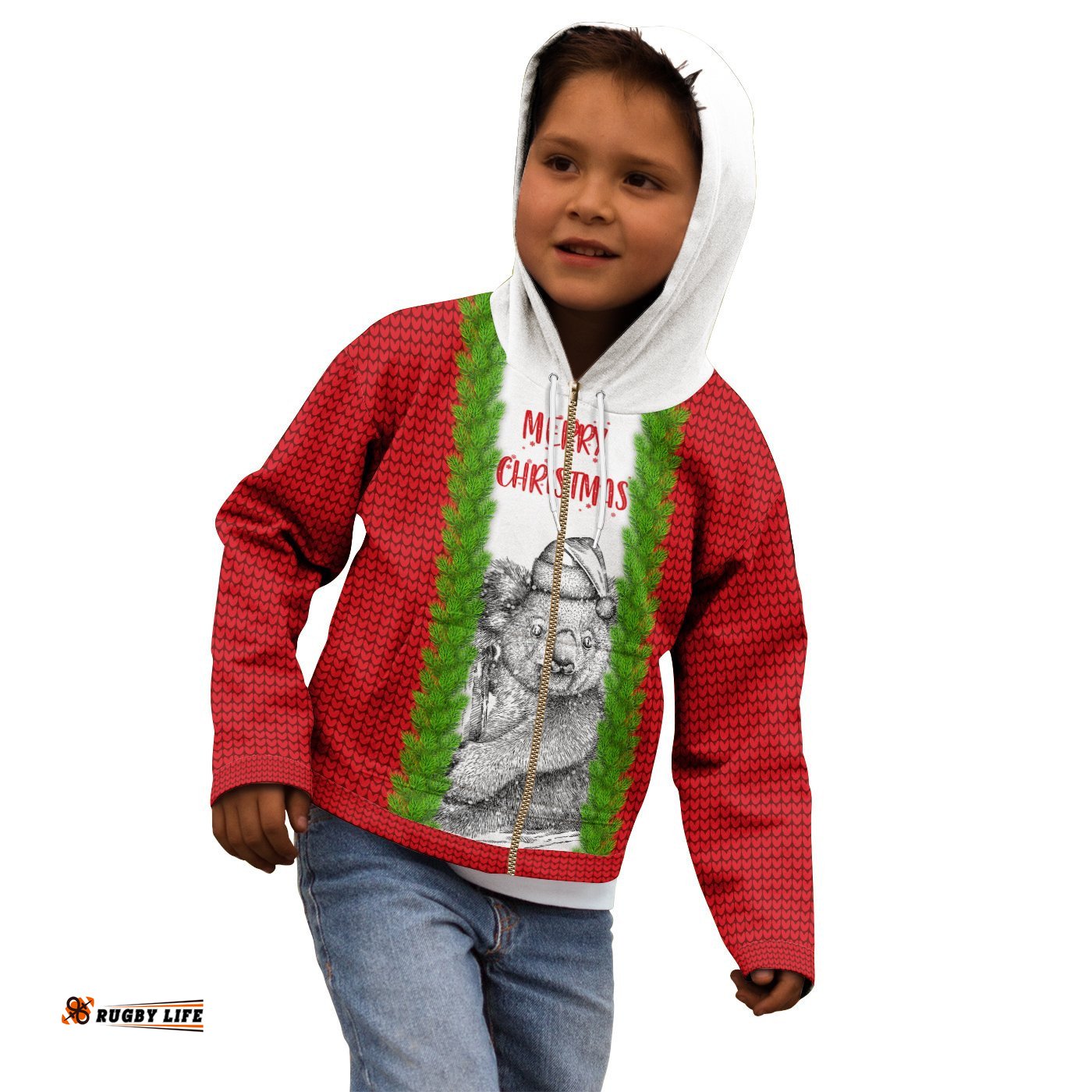 Australia Christmas Kid Zip Up Hoodie Merry Christmas Koala