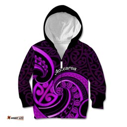 Purple Aotearoa Mangopare Kid Hoodie NZ Maori Koru Style