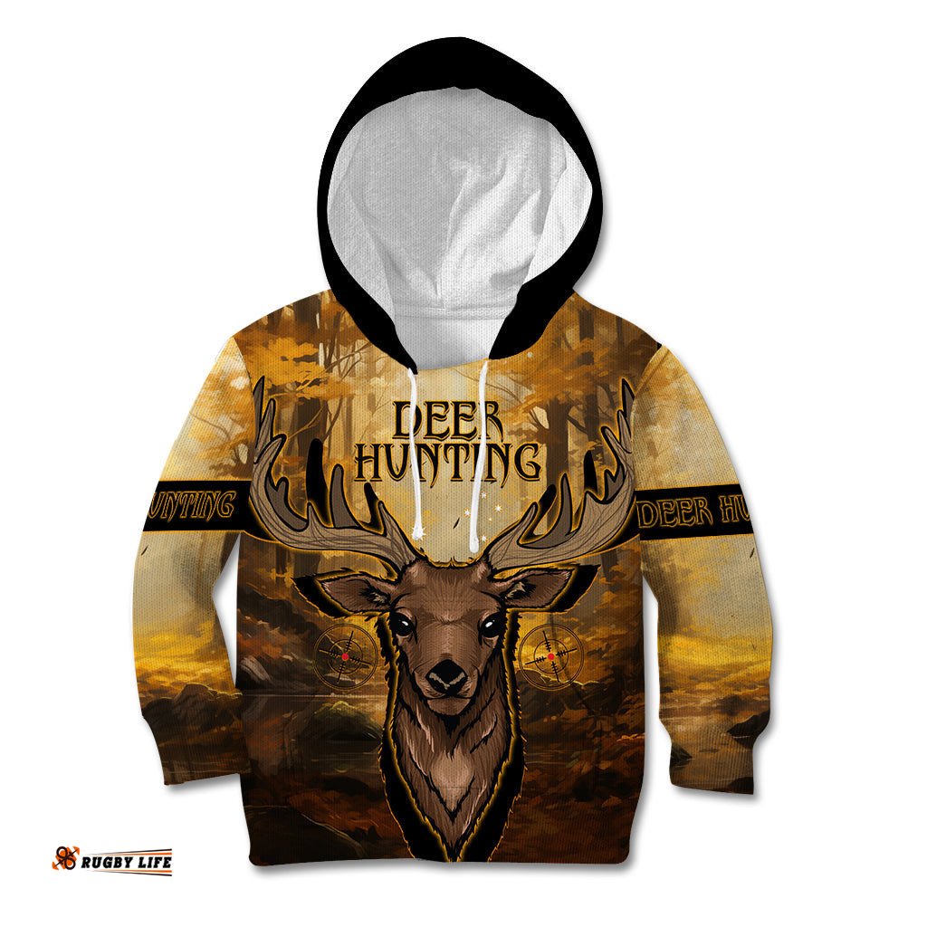 Personalised Deer Hunting Kid Hoodie Forest Vibes