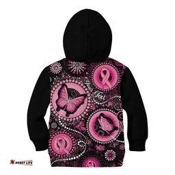Personalised Australia Indigenous Kid Hoodie Breast Cancer Ribbon Think Pink Black Version