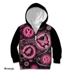 Personalised Australia Indigenous Kid Hoodie Breast Cancer Ribbon Think Pink Black Version