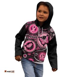 Personalised Australia Indigenous Kid Hoodie Breast Cancer Ribbon Think Pink Black Version