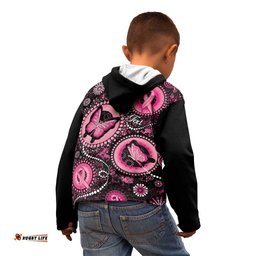 Personalised Australia Indigenous Kid Hoodie Breast Cancer Ribbon Think Pink Black Version