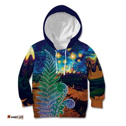 Personalised New Zealand Matariki Art Star Kid Hoodie Koru Fern Night Starry Sky