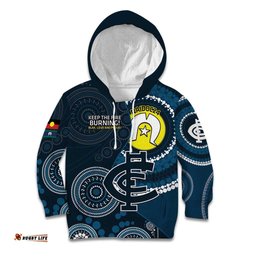 Custom AFL Carlton NAIDOC Week Kid Hoodie Keep The Fire Burning Indigenous Art