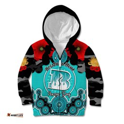 Brisbane Heat ANZAC 2024 Kid Hoodie Lest We Forget Poppy Mix Camouflage