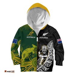 Custom Personalised Australia Rugby Mix Aotearoa Rugby Hoodie KID Wallabies All Black Special Version