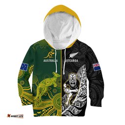 Custom Personalised Australia Rugby Mix Aotearoa Rugby Hoodie KID Wallabies All Black Special Version