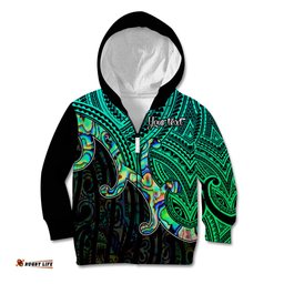 Custom Aotearoa Papua Shell Kid Hoodie Maori Tribal Pattern