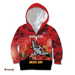 Custom Essendon Football ANZAC Kid Hoodie Gallipoli Camouflage With Poppies