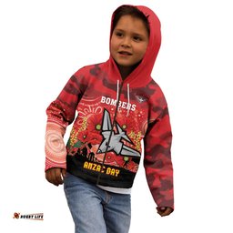 Custom Essendon Football ANZAC Kid Hoodie Gallipoli Camouflage With Poppies