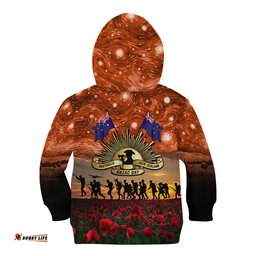 The Rising Sun Badge ANZAC Kid Hoodie Last Post Field of Poppy Starry Night Style