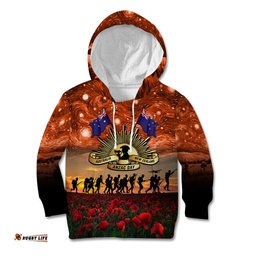 The Rising Sun Badge ANZAC Kid Hoodie Last Post Field of Poppy Starry Night Style