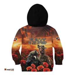 Kangaroo and Kiwi Soldier ANZAC Kid Hoodie The Last War Memorial