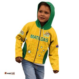 Custom Text And Number Australia Soccer Kid Hoodie Socceroos With Kangaroo Matildas
