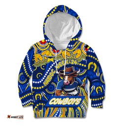 Custom Australia NAIDOC Week 2024 Kid Hoodie Cowboys Mascot Keep The Fire Burning