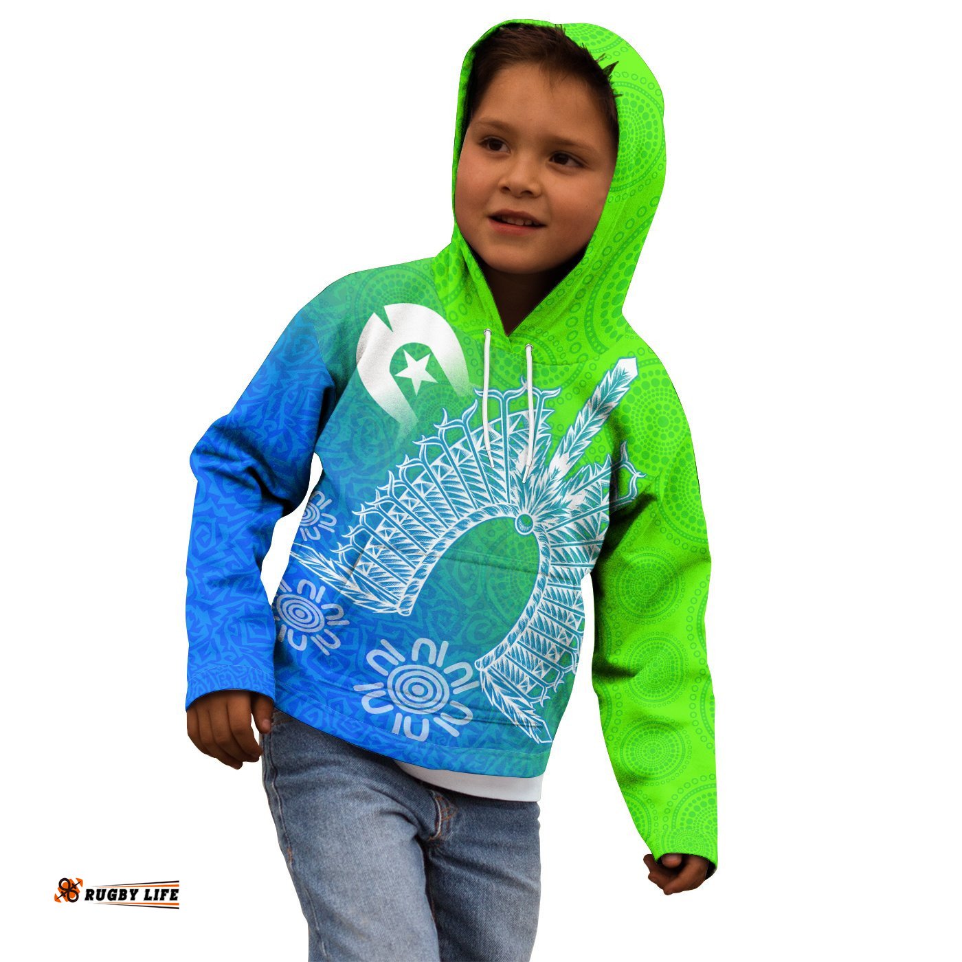 Torres Strait Islanders Kid Hoodie Dhari Mask Ocean Style