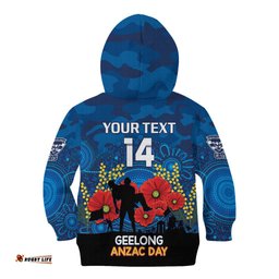 Custom Geelong Football ANZAC Kid Hoodie Gallipoli Camouflage With Poppies