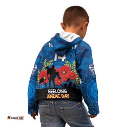 Custom Geelong Football ANZAC Kid Hoodie Gallipoli Camouflage With Poppies