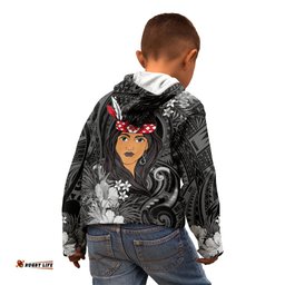 New Zealand Custom Women's Day Kid Hoodie Maori Girl Feathers of Hope Black