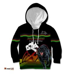 Custom Australia Day Panthers Kid Hoodie NRL 2024 Sydney Opera House With Map Black
