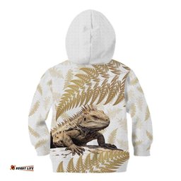 Gold New Zealand Tuatara Kid Hoodie Aotearoa Sphenodon Punctatus Silver Fern